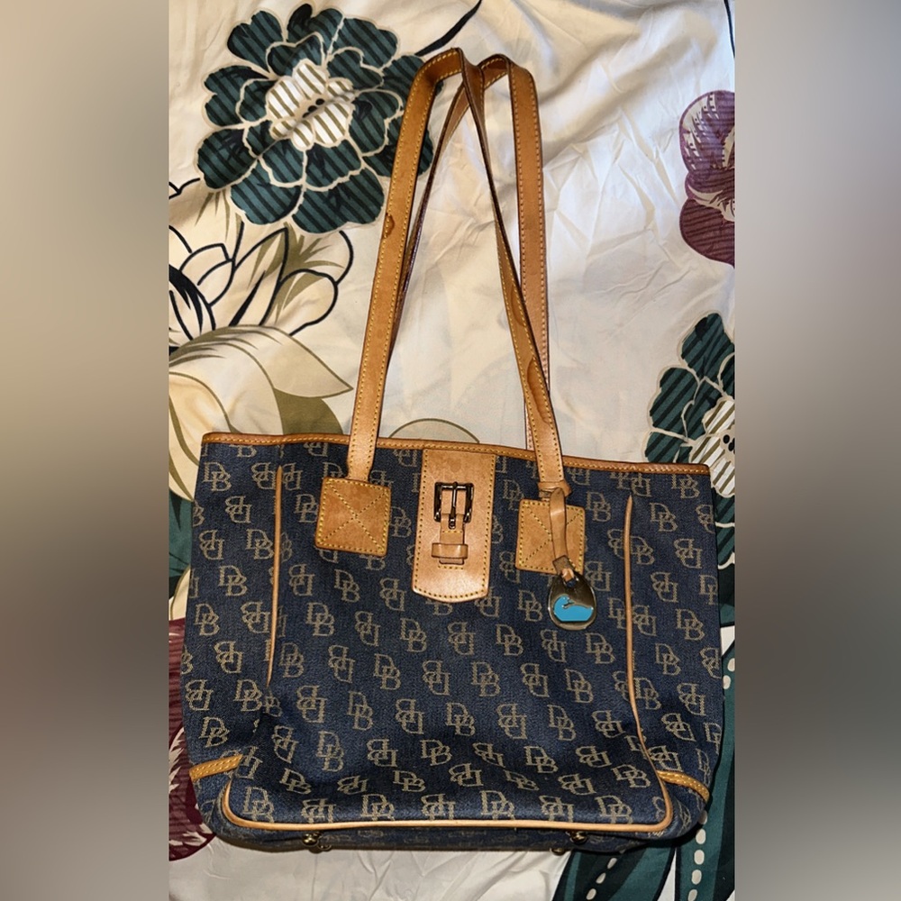 Dooney & Bourke Navy and Tan Signature Tote